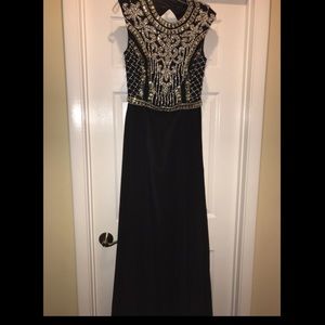 Black prom dress with bejeweled bodice